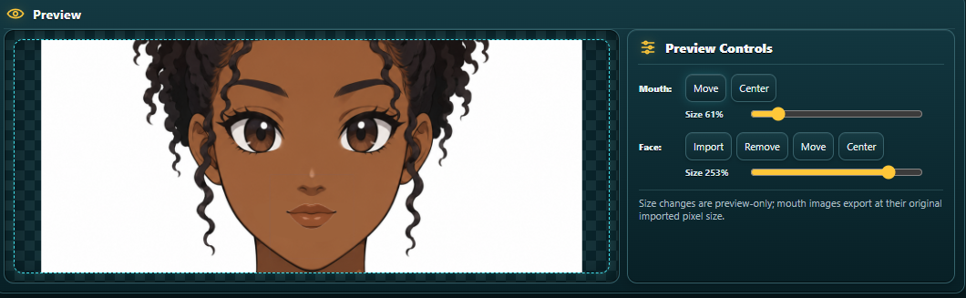 Character preview and preview controls in 2D Lip Sync Studio